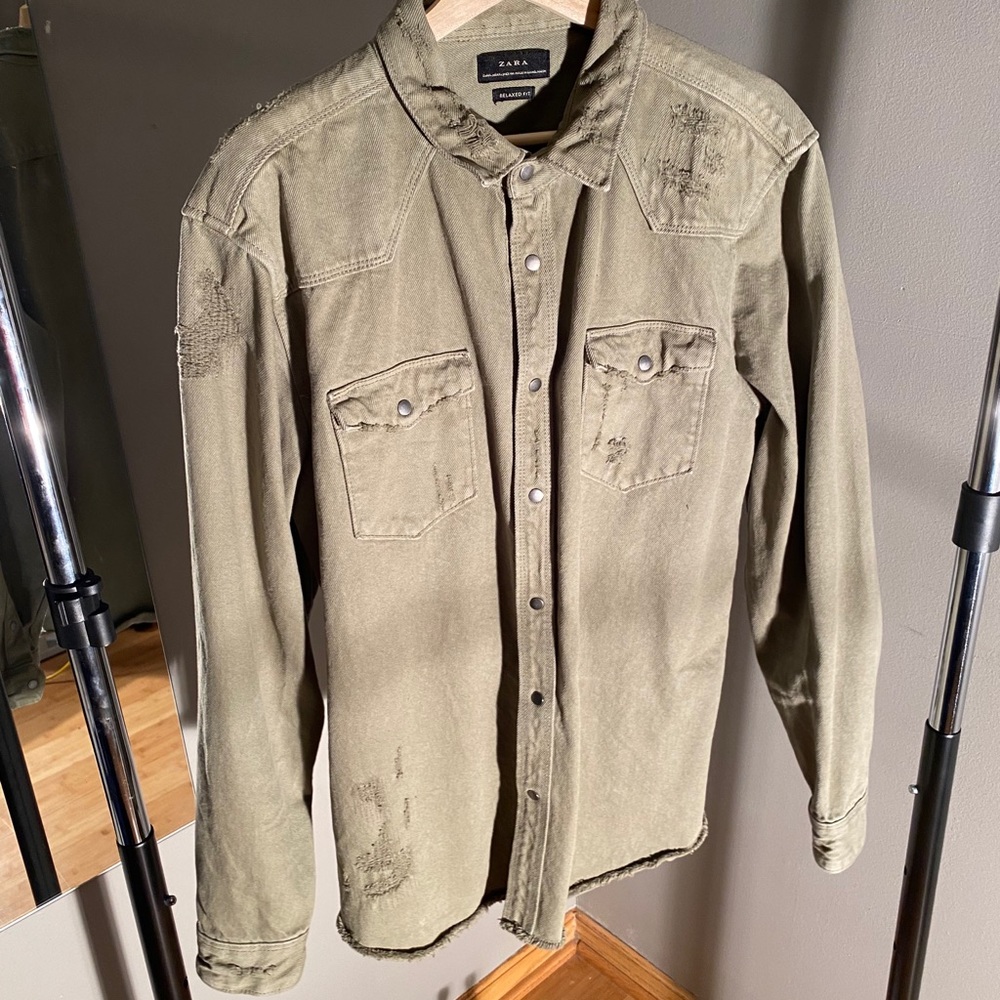 Olive colored demin shirt